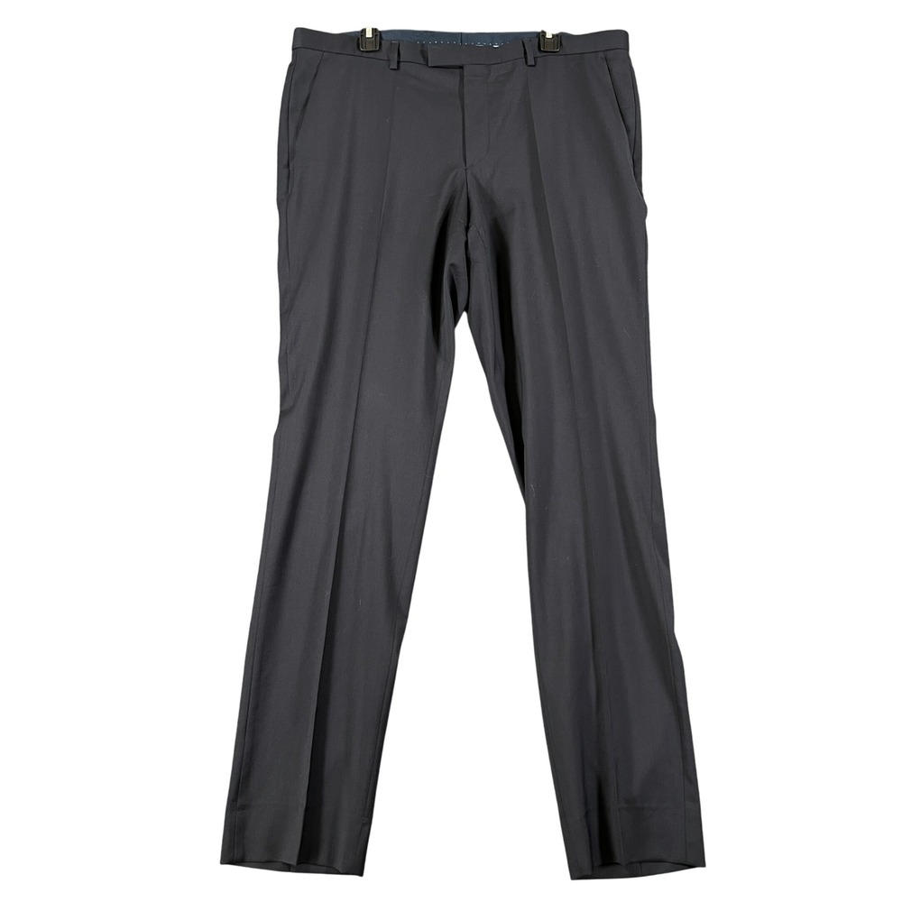 Hugo Boss Virgin Wool Dress Pants Men 38x34 Navy Blue Flat Front Business Formal